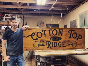 custom wood ranch entrance sign for Cotton Top Ridge by Fat Bison Workshop