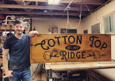 custom wood ranch entrance sign for Cotton Top Ridge by Fat Bison Workshop